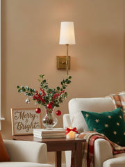 Rowan Eleganter Weiß-Leinen Lampenschirm Wandleuchte – Retro Metall Wandleuchte für Schlafzimmer & Flur